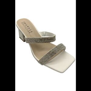 Journee Women's Shandee Rhinestone Block Heel White - Medium